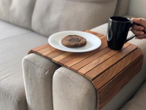 Vesta Homes Sofa Armrest Tray |Premium Acacia Wood | Flexible and Foldable Sofa Tray, Couch Arm Table and Armrest |Suitable for Food/Drinks/Snacks/Cup Coaster | 17 * 11 Inches | Handcrafted in India