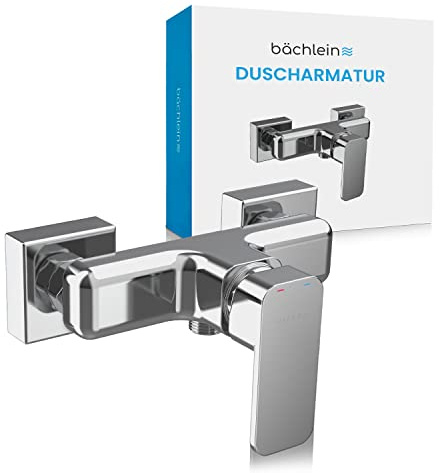 Bächlein Duscharmatur Leonte in Kantigem Design – Mischbatterie Komplettset inkl. allem Zubehör – Einhand-Wasserhahn für die Dusche Chrom – eckig
