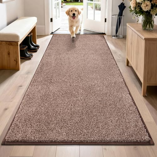 PURRUGS Dirt Trapping Door Mat 31.5 x 70, Non-Slip Machine Washable Entryway Rug, Dog Doormat, Indoor Front Door Mat, Super Absorbent Entry Rug for Muddy Shoes & Paws, Brown-Light Cream