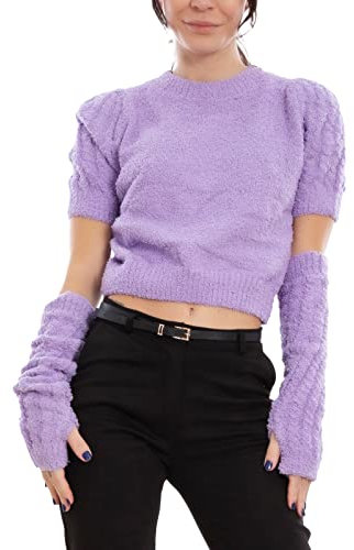 Toocool Damen-Pullover mit kurzen Ärmeln für Armwärmer MBO12545, Lila, L-XL