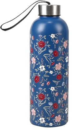 Eco Chic Bouteille thermique réutilisable | Bouteille de voyage isotherme en acier inoxydable avec couvercle anti-fuite | Utilisable pour boissons chaudes et froides (Floral Marine)