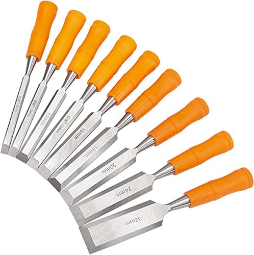 YUPLGD 9 Pezzi Scalpello per Legno Professionale, Chiodi a Coda in Metallo, Taglierina in Acciaio al Vanadio Scalpello per Intaglio Strumento per Carpentiere Fai-da-Te Intaglio Pala Piatta Set di Ut