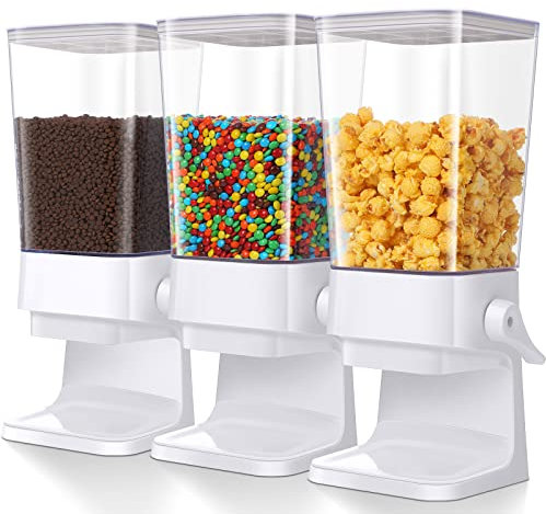 Hoolerry 3 Pack Cereal Dispenser Countertop 5500ml Large Cereal Containers Storage Dispenser Dry Food Dispenser Storage Rice Candy Dispenser Machine for Oatmeal Pet Food Home Office Pantry Bar (White)