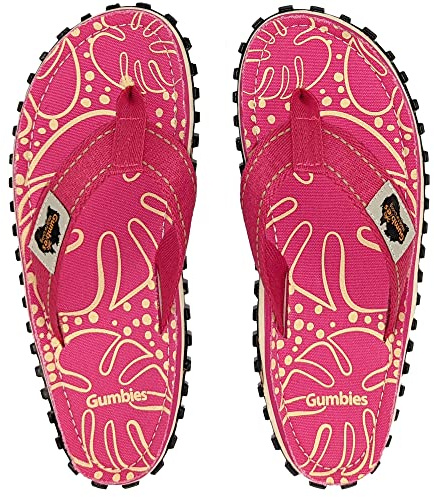 Gumbies Originals Damen - Flip Flops aus recycelten Materialien - profilierte Sohle aus wiederverwerteten Autoreifen, weiches Fußbett aus Canvas-Baumwolle, bequemer Zehensteg - Tropical Pink, 42