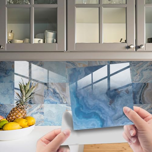 HORIWE - Confezione da 20 adesivi per piastrelle in marmo, in PVC, stile classico, impermeabili, quadrati, per interni, colore marmo, adesivi per piastrelle per cucina, bagno, piastrelle vecchie