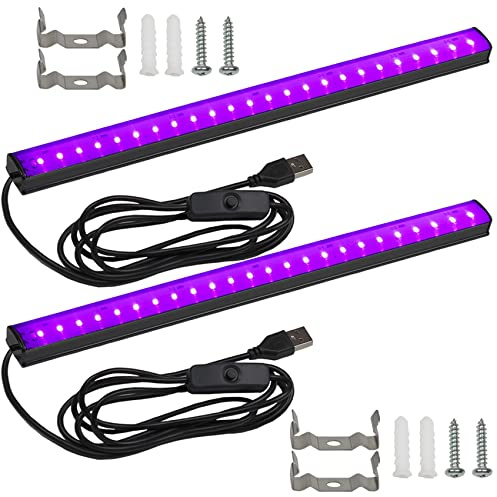 Black Light Bar 10W UV Blacklight Strip for Glow Party: 1ft USB Portable LED Party Supplies for Body Paint Stage Fluorescent Tapestry Poster Halloween Club Bedroom Cabinets Decor Urine Detect 2 Pack