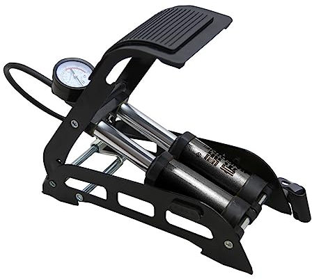ASABIB Fahrrad-Fußpumpe, Doppelzylinder, Faltbarer Inflator, 160 PSI Druck, Reifenfüllpumpe (Color : Black, Size : Double Cylinder)