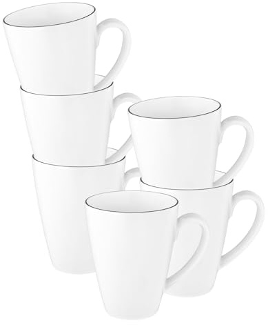 Seltmann Weiden Lido Black Line Kaffeebecher Tambel 6er Set, 350 ml, Becher mit Henkel und schwarzem Rand, Porzellan, Weiß