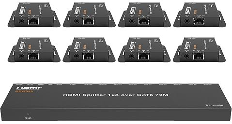 KEQINX 4K 1x8 HDMI Extender Splitter 70m/230ft HDMI Over Ethernet Splitter POC Satellite TV Splitters