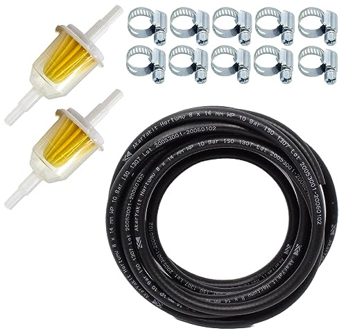 Benzinschlauch Kit 8mm 4m Kraftstoffschlauch Dieselschlauch Kraftstoffleitung Benzinleitung für Auto Motorrad + 2 Benzinfilter + 10 Schlauchklemme