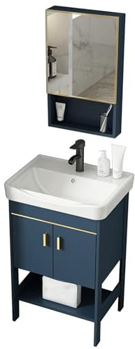 Lavello in ceramica di utilità,lavatoio con mobile,lavabo lavanderia ceramica,Mobile con specchio, rubinetto, cerniera silenziosa, adatto per bagno, toilette, hotel all'aperto, ( Size : 51*36CM/20.1*1