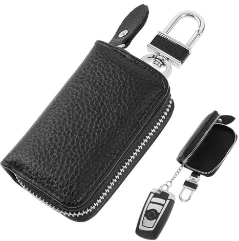 Amabro Schlüsseltasche Leder Schlüsselbund,Funkschlüssel Abschirmung Autoschlüssel Hülle Schutz Keyless Schlüssel Etui Schlüsselanhänger Tasche Abdeckung Auto Anhänger für Herren