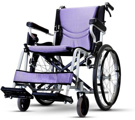 Faltbarer Transportrollstuhl,Ultraleicht Reiserollstuhl,leichte tragbare Rollstuhlstütze aus Aluminium,Rollstühle mit Selbstantrieb, Sitz 46 cm, Zwei Bremssysteme
