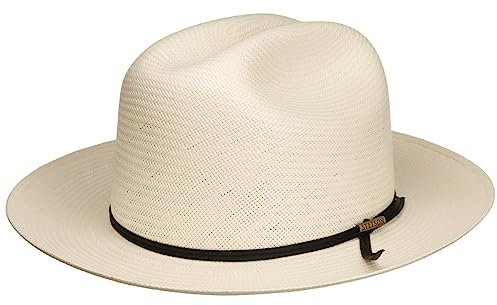 Stetson Kendower Western Toyo Strohhut Einfarbiger Eleganter Cowboyhut mit Garniturband Made in Mexico Unisex Frühjahr Sommer weiß M (56-57 cm)