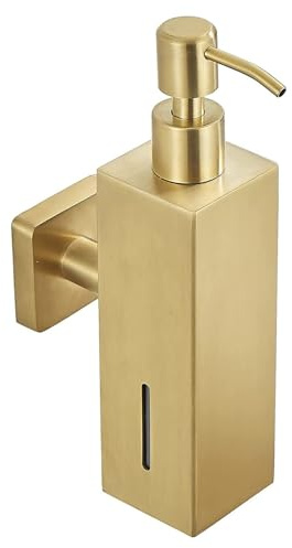 Einzelner Seifenspender, 250 ml, Badezimmer, Wandmontage, Duschgel, Shampoo und Spülung, Spender für Zuhause, Hotel, Restaurant (Edelstahl, gebürstetes Gold, quadratisch)