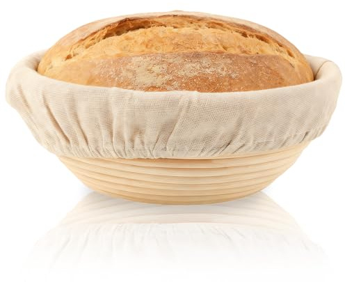 5.1 inch Round Bread Proofing Basket,Banneton Brotform Bread Dough Proofing Rising Rattan Handmade Basket with Linen Liner Cloth (Round 13 * 6cm)