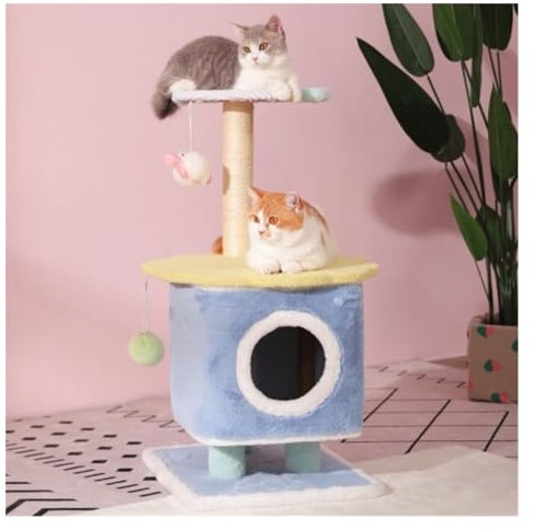 Katzenbaum Kratzbaum Niedlicher Kratzbaum für Hauskatzen, Sisal-Katzenkratzbäume, Ständer, gemütliche Wohnung, stabile, gepolsterte Oberseite katzenkratzbaum (Color : Blue, Size : 58 * 40 * 80cm)