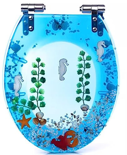 Sedili WC Sedile WC colorato, sedile WC in resina azzurra trasparente, copriwater universale ispessito silenzioso imbottito a caduta lenta