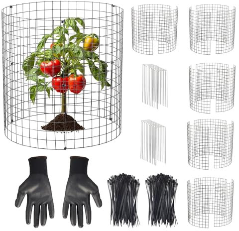 Pflanzenschutz aus Metalldraht, robust, mit Heringen, vorgebogene Tierbarriere für Kaninchen, Hühner, Eichhörnchen, Schutz für Gemüse, Blumen, Sträucher, 5 Stück, 35,6 x 35,6 cm