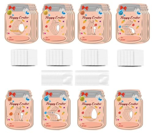 Rordigo 24er-Set Osterkarten für Kinder, Gläser, Fröhliche Osterkarten, Kinder-Osterkarten-Set für die Schulaustausch-Partyfavours