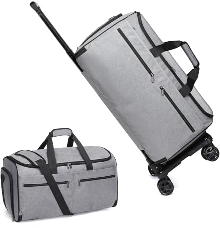 Bukere Rolling Garment Bag, Travel Garment Duffle Bag with Wheels, Carry on 3 in 1 Suit Luggage Bag with Detachable Trolley for Men Women Business Weekender