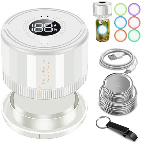 Mason Jar Vacuum Sealer, Electric Mason Jar Sealer, Vacuum Sealing Kit for Preserving Food Freshness, Portable Cordless Design, Jar Sealer for Wide Mouth and Regular Mouth Mason Jars