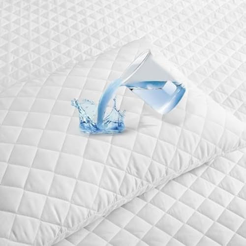PRIME LINENS 100% Waterproof Quilted Pillow Protectors 2 Pack with Zipper Closure - Ultra Soft Waterproof Pillowcases, Breathable Microfiber Pillow Covers (50 x 75 cm)