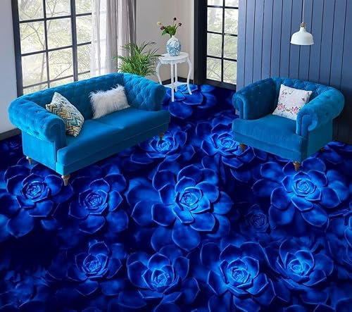 Benutzerdefinierte Boden Wasserdichte Stereo-Aufkleber 3D Blaue Blume, 430 * 300cm 3D-Bodenfliesen Aufkleber Bodenbelag Tapete Wandbild PVC Wasserdicht selbstklebende Tapete Wohnkultur