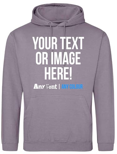 Purple Print House Personalised Hoodie Mens Womens Any Text Image Photo Custom Hoody Hooded Sweatshirt, M, Dusty Lilac