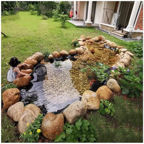 MJHETCY Rivestimento per Laghetti in HDPE Nero Telo per Laghetto, HDPE Grande Rivestimento per Laghetto con Fondo per Laghetto Giardini, Piscine, Membrana Rinforzata(Size:5x10M(16x33ft))