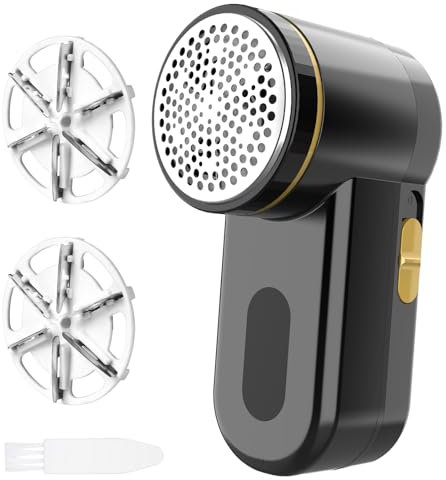 Z-TIISON Electric Lint Remover, Portable Fabric Shaver Defuzzer with 6-Leaf Blades, Dual Protection, Removable Bin, Quickly Remove Fuzz, Lint Balls, Pills, Bobbles from Clothes (Black&Gold)