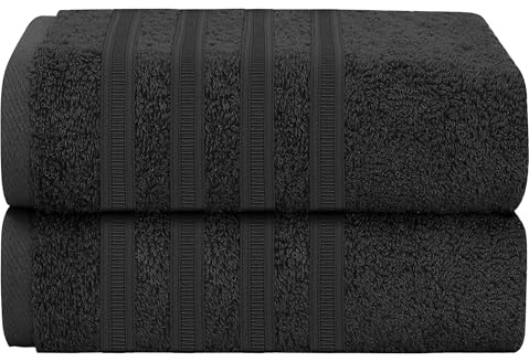 Olivia Rocco Ritz Collection 2 Pack Jumbo Bath Sheet Viscose Stripe Towels Range Highly Absorbent and Super Soft Extra Large Bathsheets Towel Sets (Black, 2 PK Jumbo Bath Sheets)