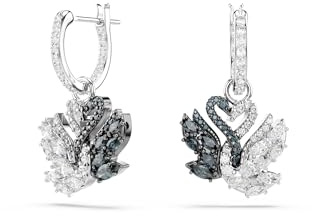 Swarovski Svanen droppe örhängen, Swan, Black, Rhodium pläterade