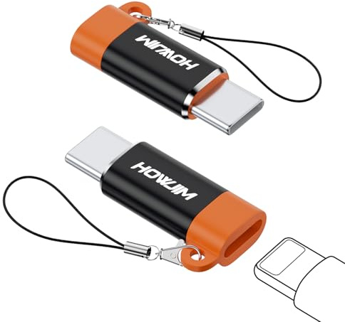 HOWJIM 8-Pin auf USB C Adapter 2 Stück,27W PD Schnellladung für Phone 16 17 | Datenübertragung,8-Pin Buchse auf USB C Stecker für Phone 15 Pad Pro Android,Anti-Lost Loop,Nicht für Kopfhörer/OTG