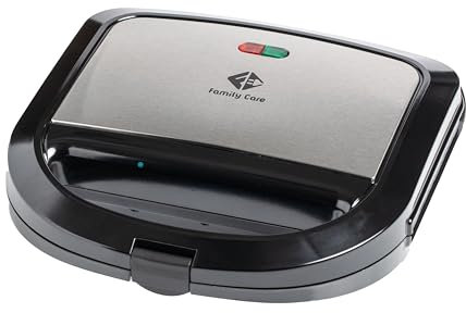 Family Care Sandwichera - Bikinera, 750W, Revestimiento Antiadherente, Libre de BPA, Placas con Forma Triangular, Indicador LED, Asa de Tacto Frío, Color Acero y Negro