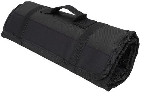 Rullväska för Kockkniv med 20 Platser, Knivfodral i Canvas med Dubbla Sömmar, Lätt Bärbar Knivhållare för Kockredskap, Gafflar, Skedar, Camping (BLACK)