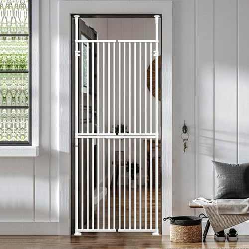180cm Extra Tall Pet Gate Fits doors from 194-240cm Tall Extendable(S) | Adjustable Cat Door with Doors Locks Dog Gate indoor no Drilling, Pressure Mounted for Doorways Bedroom White, Width: 75-82cm