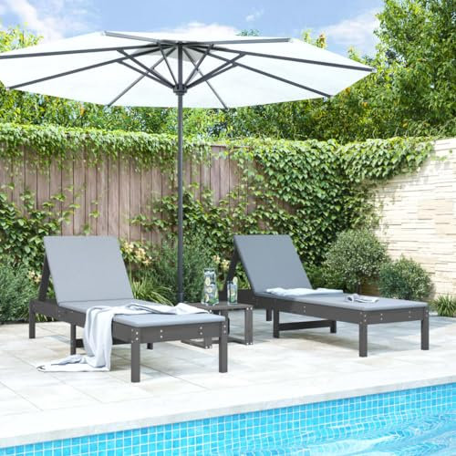 Xichuzi Sonnenliegen 2 STK. Grau 199,5x60x74 cm Massivholz Kiefer, Gartenliege, Liegestuhl, Sonnenstuhl, Sonneninsel Outdoor, Liegen, Gartenmöbel, Bäderliege, Relaxliege - 825070