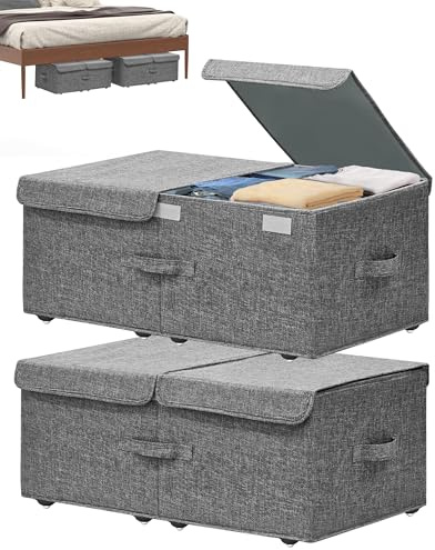 Hoyula Unterbett-Aufbewahrungsbehälter mit Rollen, 2 Stück, 25,4 cm hoch, Unterbett-Rollbox, Aufbewahrungskörbe, Schubladen mit Deckel, für Schlafzimmer, Schlafsäle, Kleidung, Schuhe, Decken, keine