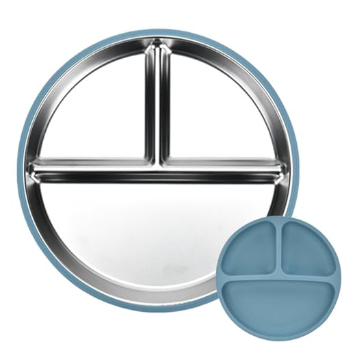 Zasdvn Assiettes rondes divisées en acier inoxydable, trois compartiments, vaisselle pour, plateau de service en métal anti-adhésif pour adultes, camping, déjeuner et dîner