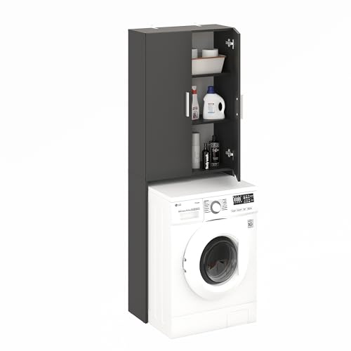 KOMTO Waschmaschinenschrank Anthrazit - 2 Türen Hochschrank für Waschmaschine und Trockner, Badezimmer Schrank | Gizmo 65 х 180 х 27 cm (BxHxT)