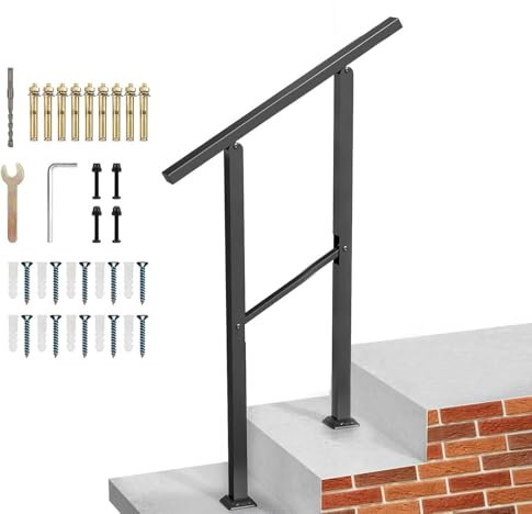 Handrails for Stairs Fit 2 to 3 Steps,Durable Metal Outdoor Handrails for Outside Steps,for Concrete Steps, Porch Deck Railing (Black, 1 to 2 Steps)