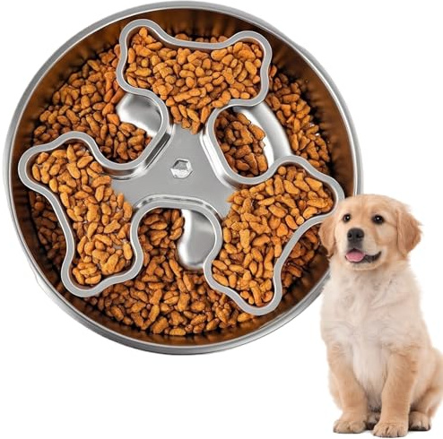 Pasdrucn Edelstahl Antischlingnapf Hunde Klein, Edelstahl Antischlingnapf Katze Mit Drehbarem Futtertablett, Anti Schling Napf Hundenapf Futternapf Für Katzen Und Hunde Mit Rutschfester Unterseite