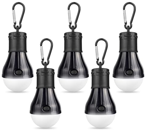 Flintronic 5 Stücke Campinglampe, LED Camping Lampe LED Camping Laterne Zeltlampe Glühbirne , Camping Licht mit Karabiner, Notlicht , Camping Lampen für Abenteuer, Angeln, Stromausfall Wasserdicht