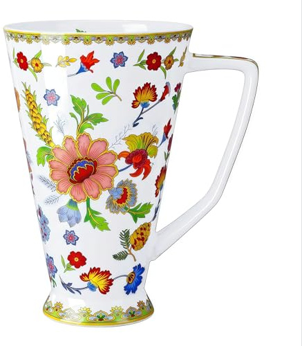 Bone China Coffee Mug Tall Coffee Cup, 17 oz Floral Tea Mug for Women Men | Lightweight bone china, Tall silhouette holds 17oz, Vibrant floral artwork, Comfortable grip, Microwave and dishwasher safe