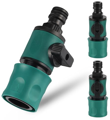 3 Pezzi Raccordo per Tubo da Giardino con Valvola di Regolazione, Connettori a Innesto da 1/2”, Rubinetto di Chiusura Acqua per Irrigazione e Giardino