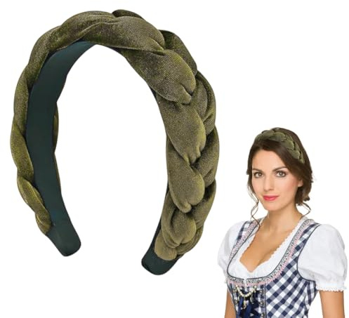 WUSJCOF Geflochtener Haarreif für Dirndl Trachten Haarschmuck aus Samt Wiesn Accessoires für Damen und Mädchen (Olivgrün)