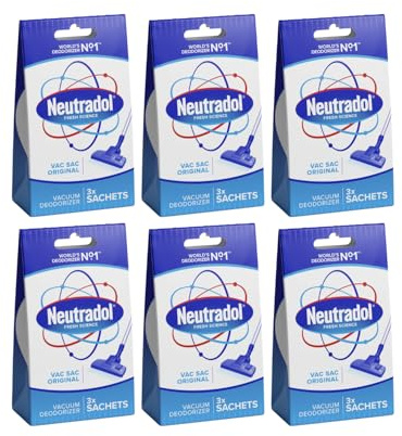 Neutradol Vac Sacs Vacuum Deodoriser, Original, 6 x 3 Pack | Place in Vacuum Cleaner Bags & Dust Bags, Original, Hoover Bag Freshener