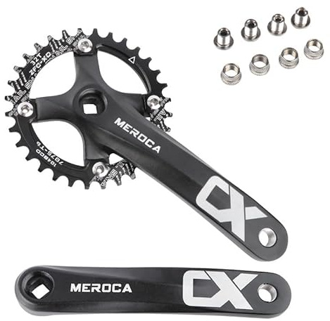 AHKALVTE 170mm Fahrrad Kurbelgarnitur 1fach Vierkant Loch Aluminiumlegierung Fahrrad Kurbel mit 32T 34T 36T 38T 42T 104 BCD Kettenblatt für MTB Mountainbike (Kurbelarm+32T)