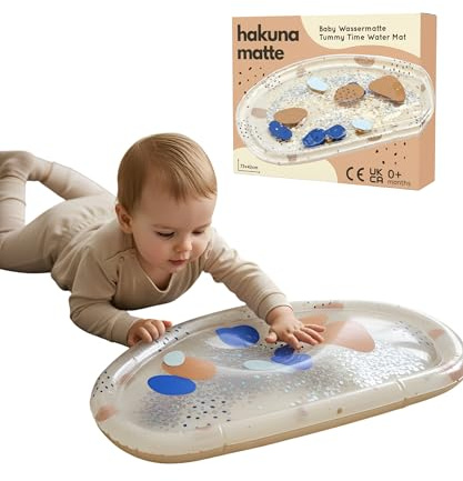 Hakuna Matte Wassermatte Baby 73x42cm, Aquarium | Tummy Time Wassermatte ab 3, 6 & 9 Monate, Sensorik Spielzeug mit Glitzer, Montessori Wasserspielmatte, Bauchlage Spielzeug